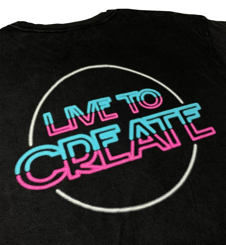 LIVE TO CREATE” NEON tee | Vintage Black