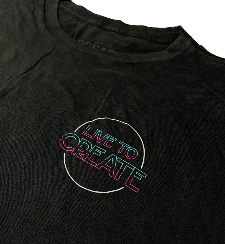 LIVE TO CREATE” NEON tee | Vintage Black